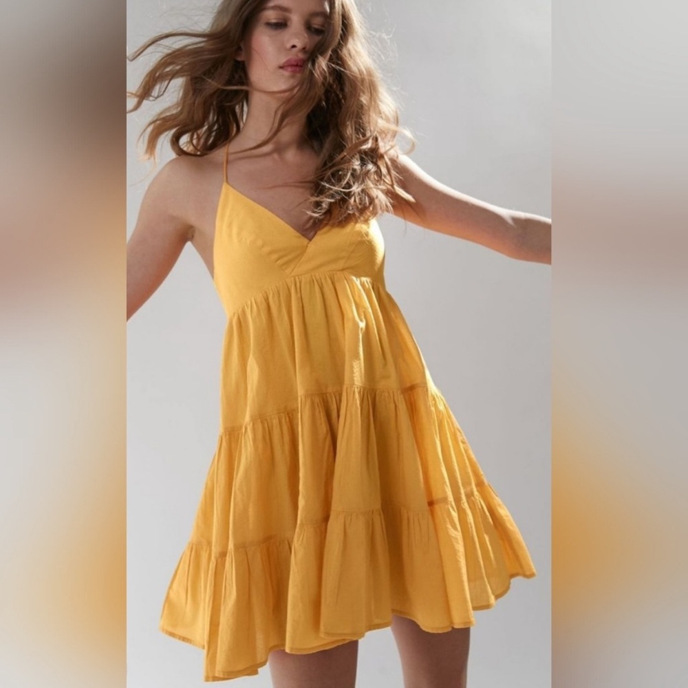 Urban Outfitters Yellow Babydoll Mini Dress | Flowy Tiered Summer Sundress